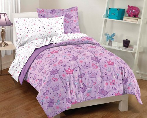 CREATIVE KIDS Princess Crowns & Magic Wands Girls Twin Comforter Set (5 Piece Bed In A Bag)