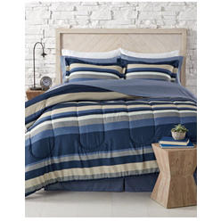 Nautical Living Blue, White, Khaki & Gray Teen Boys Nautical Stripe King Comforter Set (8 Piece Bed In A Bag)