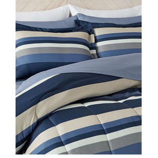 Nautical Living Blue White Khaki Gray Teen Boys Stripe Cal King Comforter Set 8 Piece Bed In A Bag Nautical Stripe Cal King Comforter Set, White King Comforter Bed In A Bag