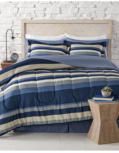 Nautical Living Blue White Khaki Gray Teen Boys Stripe Cal King Comforter Set 8 Piece Bed In A Bag Nautical Stripe Cal King Comforter Set, California King Comforter Bed In A Bag