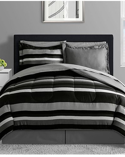 Urban Living Black Gray White Teen Boys Reversible Stripe California Cal King Comforter Set 8 Piece Bed In A Bag Teen Boys Reversible Stripe California, White Bed In A Bag Cal King