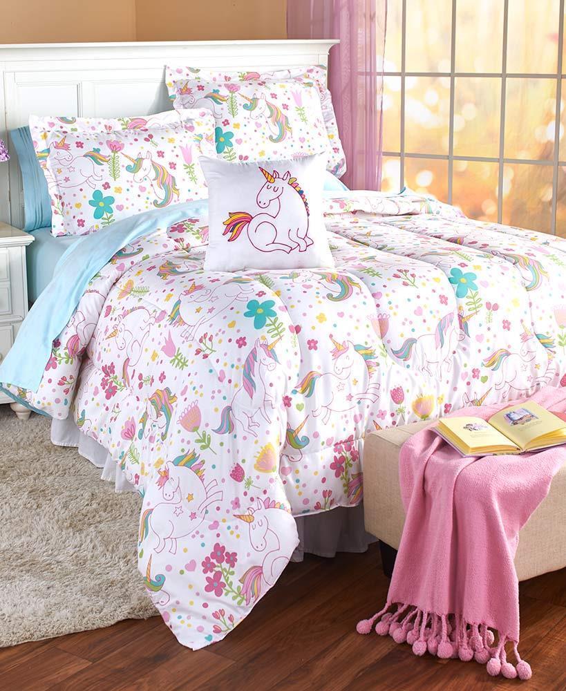 Fairy Tale Rainbow Unicorns Girls Twin Comforter Sham Toss