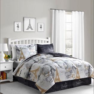 Bon Jour Paris Eiffel Tower Black White Reversible Cal King Comforter Set 8 Piece Bed In A Bag White Reversible Cal King Comforter Set, California King Paris Bedding