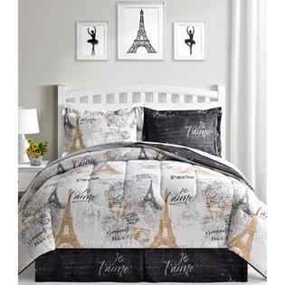 Bon Jour Paris Eiffel Tower Black White Reversible Cal King Comforter Set 8 Piece Bed In A Bag White Reversible Cal King Comforter Set, California King Bed Sheet And Comforter Set