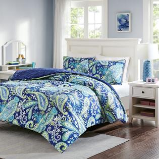 Modern Living Blue Lime Green Paisley Full Queen Comforter