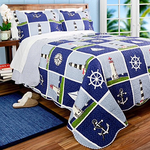 Nautical Living Lighthouse Sailboat Anchors Twin Quilt Sham