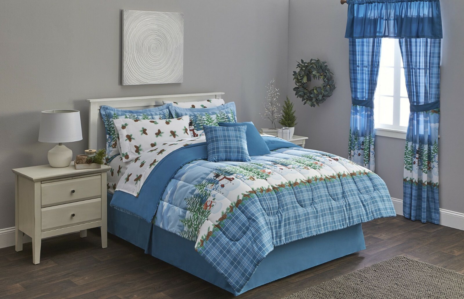 Holiday Festivities Cabin Snowman Winter Wonderland King Comforter Set 8 Piece Bed In A Bag Holiday Festivities Cabin Snowman, Holiday Bedding King Size