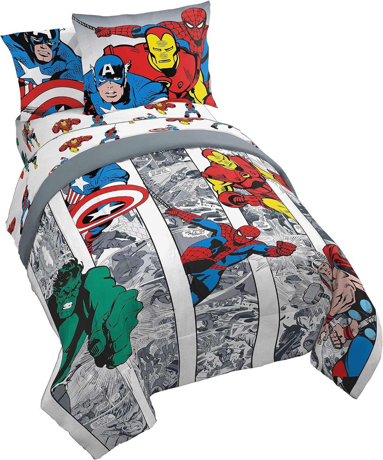 Marvel Comics Avengers Boys Queen Comforter, Sheets, Bonus Shams (7 Piece Bed in A Bag)