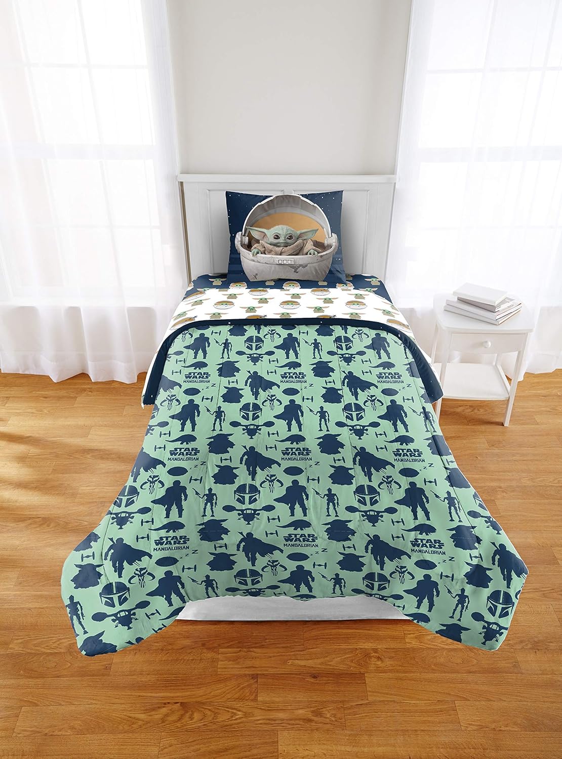 Kids Bedding Star Wars The Mandalorian The Child Baby Yoda Twin Comforter & Sheet Set (5 Piece Bed in A Bag)