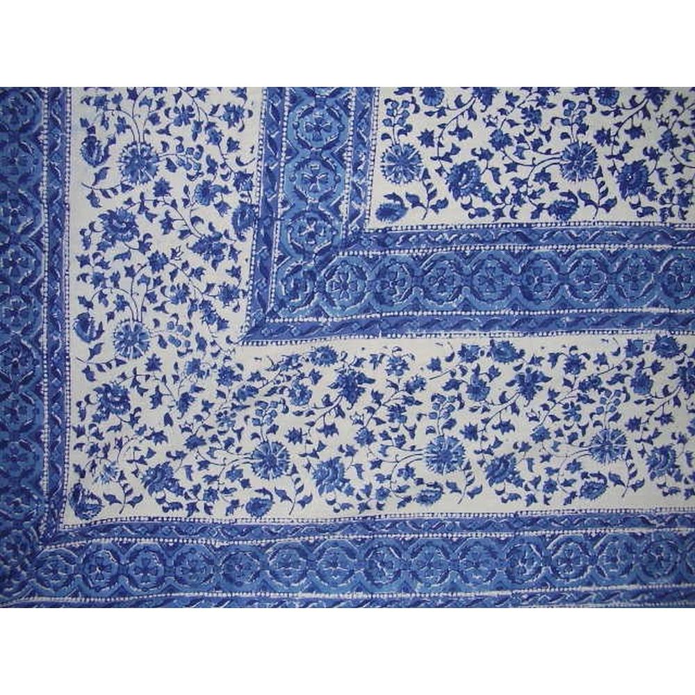 Homestead Rajasthan Block Print Tapestry Cotton Spread 106" x 70" Twin Blue