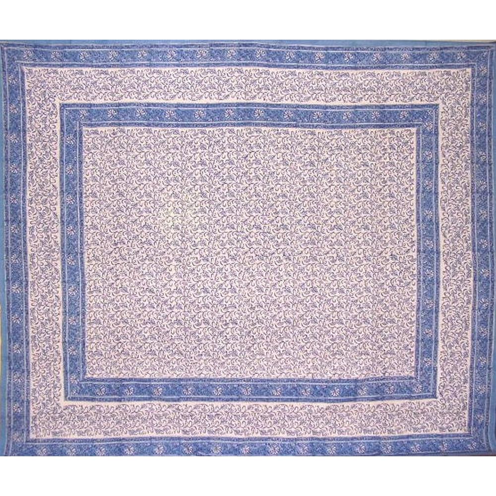 Homestead Rajasthan Block Print Tapestry Cotton Bedspread 108" x 82" Full-Queen Blue