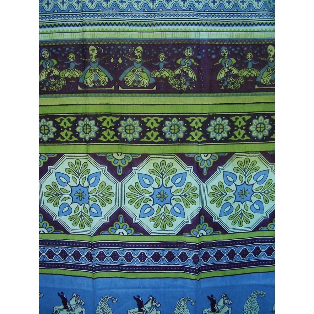 India Arts Indian Print Tab Top Curtain Drape Panel Cotton 44" x 88" Blue Green