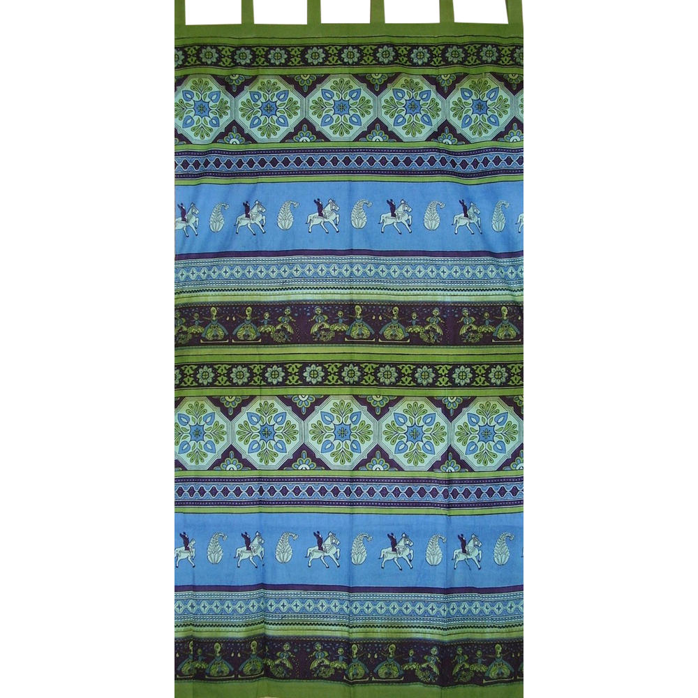 India Arts Indian Print Tab Top Curtain Drape Panel Cotton 44" x 88" Blue Green