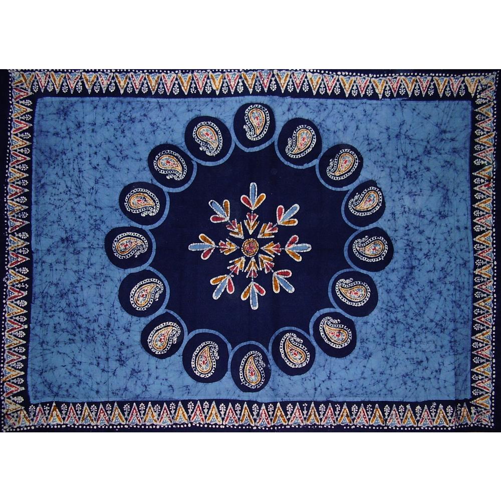Homestead Batik Tapestry Cotton Wall Hanging or Tablecloth 90" x 60" Blue
