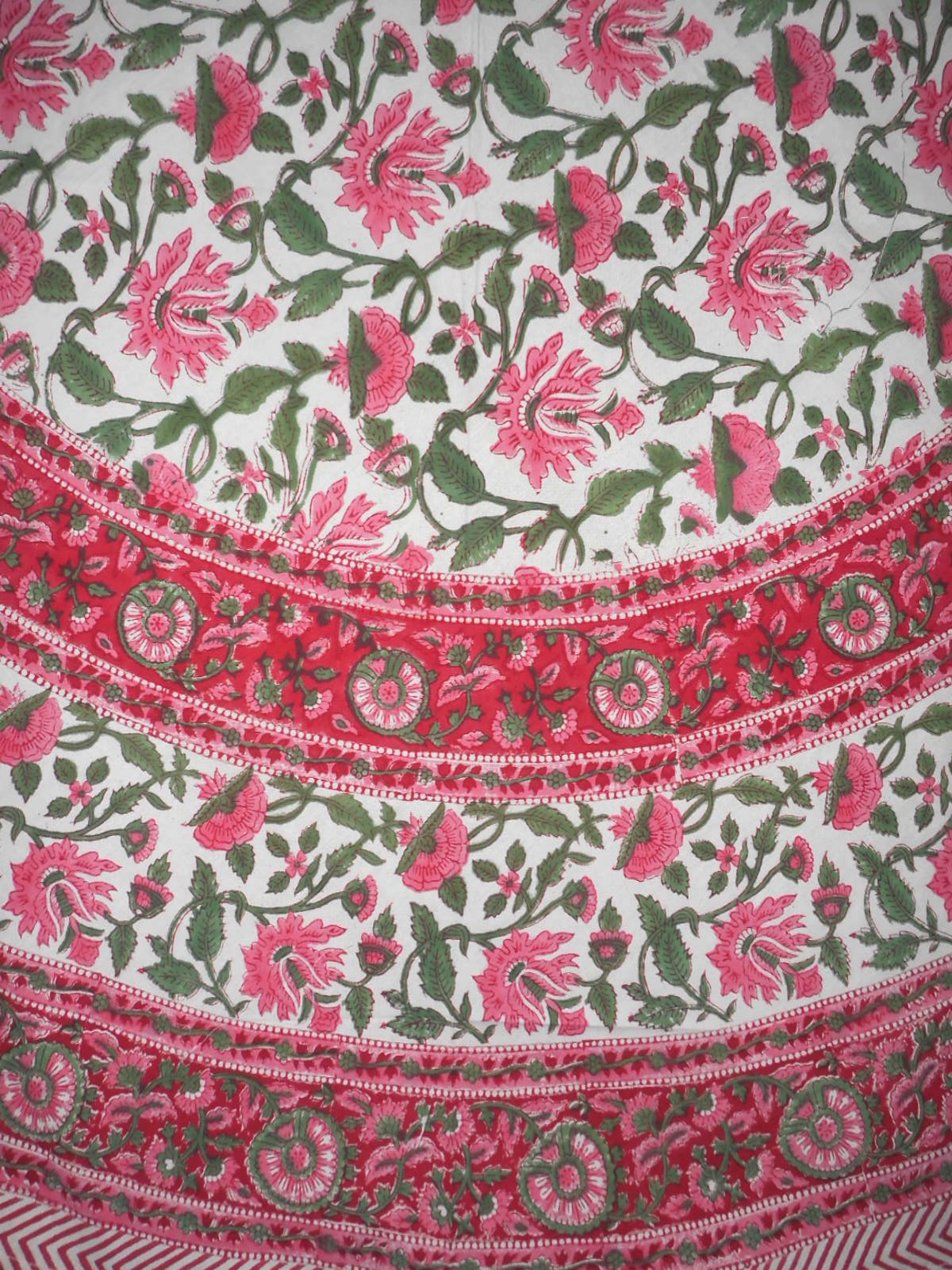 Homestead Pretty in Pink Block Print Round Cotton Tablecloth 68" Pink