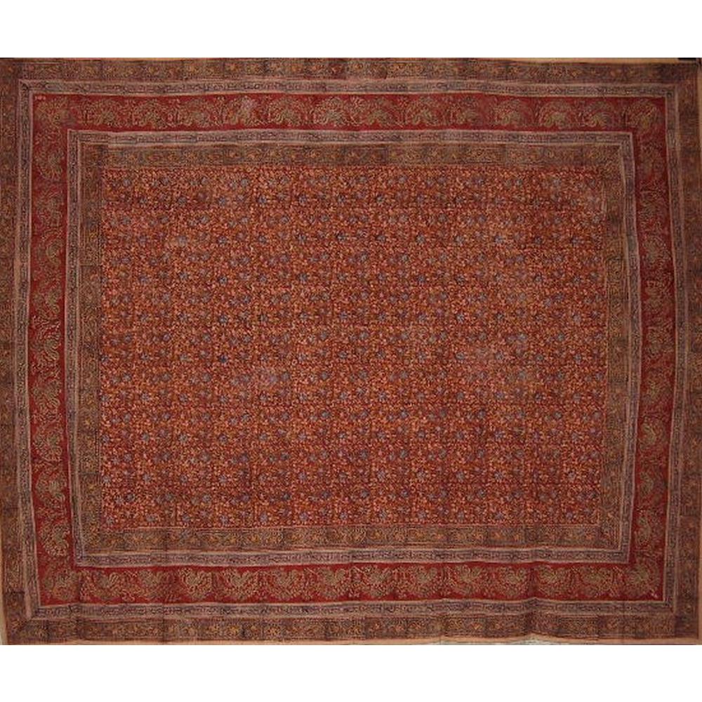 Homestead Veggie Dye Block Print Tapestry Cotton Bedspread 108" x 88" Full-Queen Red