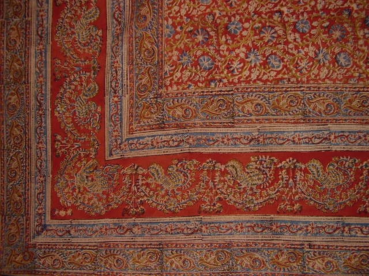Homestead Veggie Dye Block Print Tapestry Cotton Bedspread 108" x 88" Full-Queen Red
