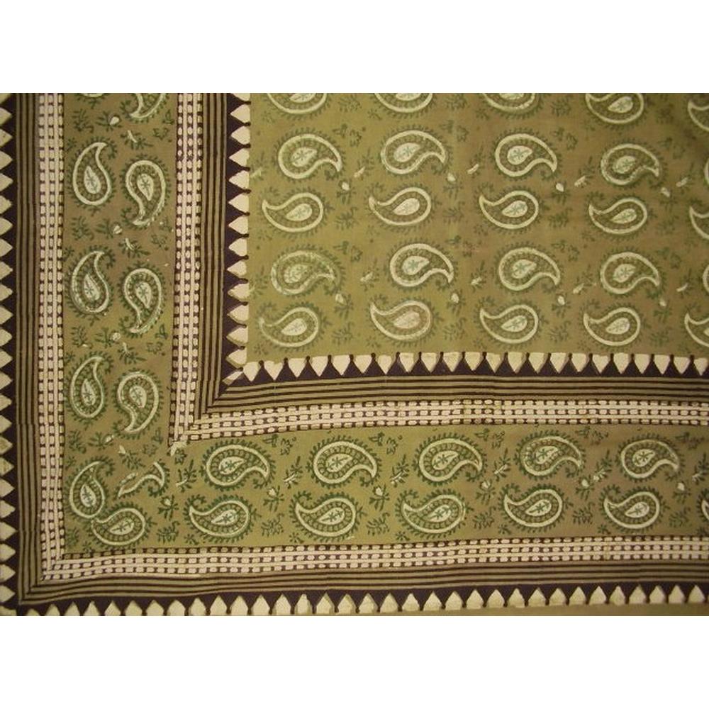 Homestead Primitive Paisley Block Print Tapestry Cotton Bedspread 108" x 88" Full-Queen Green