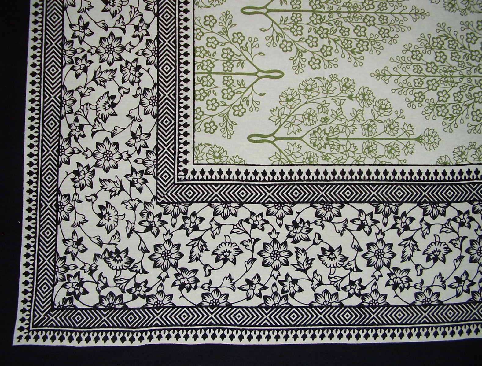 India Arts French Floral Square Cotton Tablecloth 70" x 70" Olive & Black