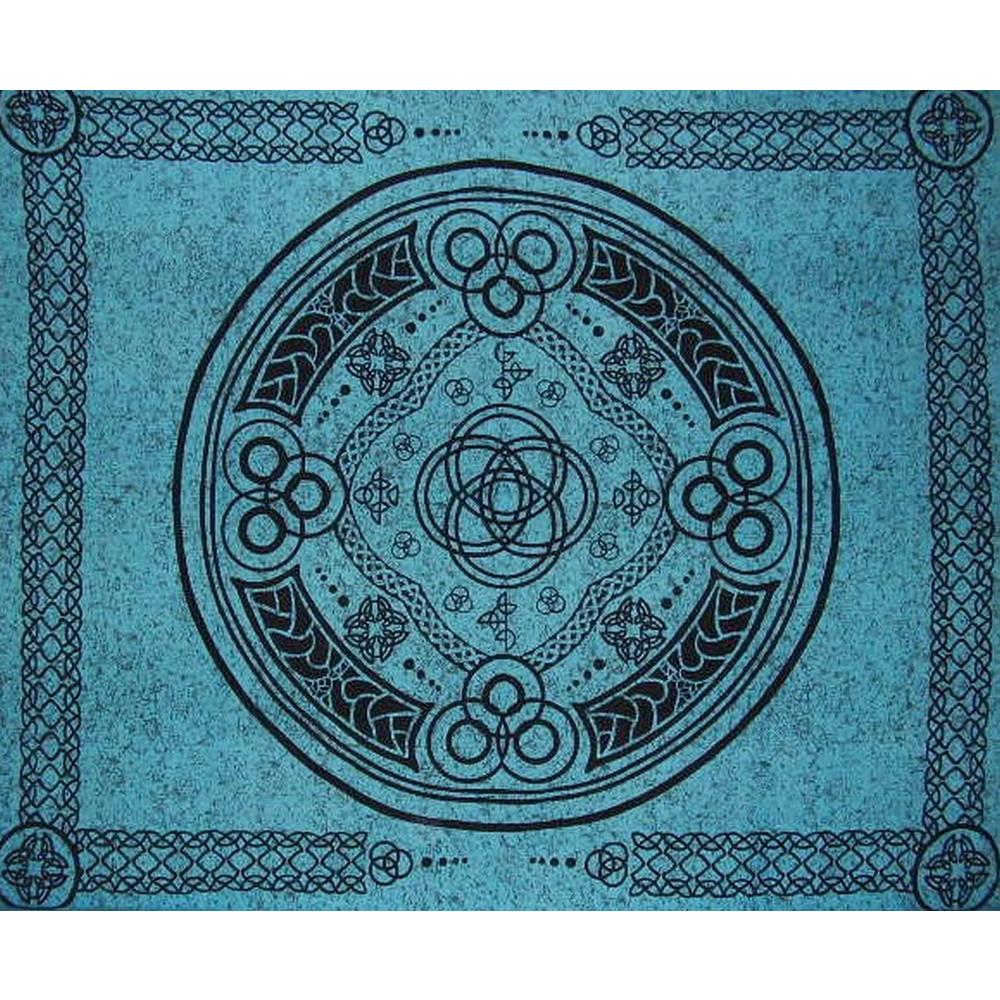 Homestead Celtic Circle Tapestry Cotton Bedspread 104" x 88" Full Turquoise