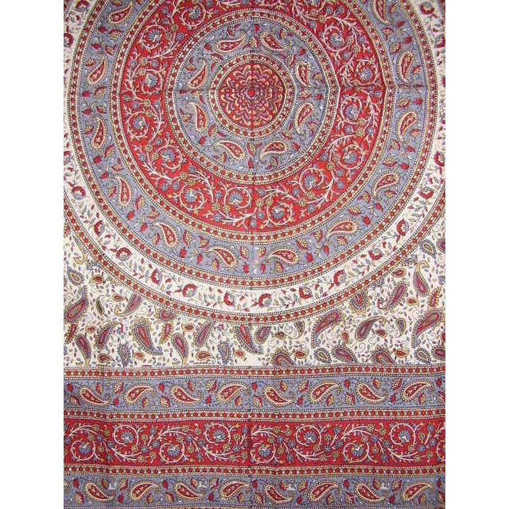 Textiles of India Jaipur Paisley Tablecoth-55" x 80"-Rectangle-Red/Gray