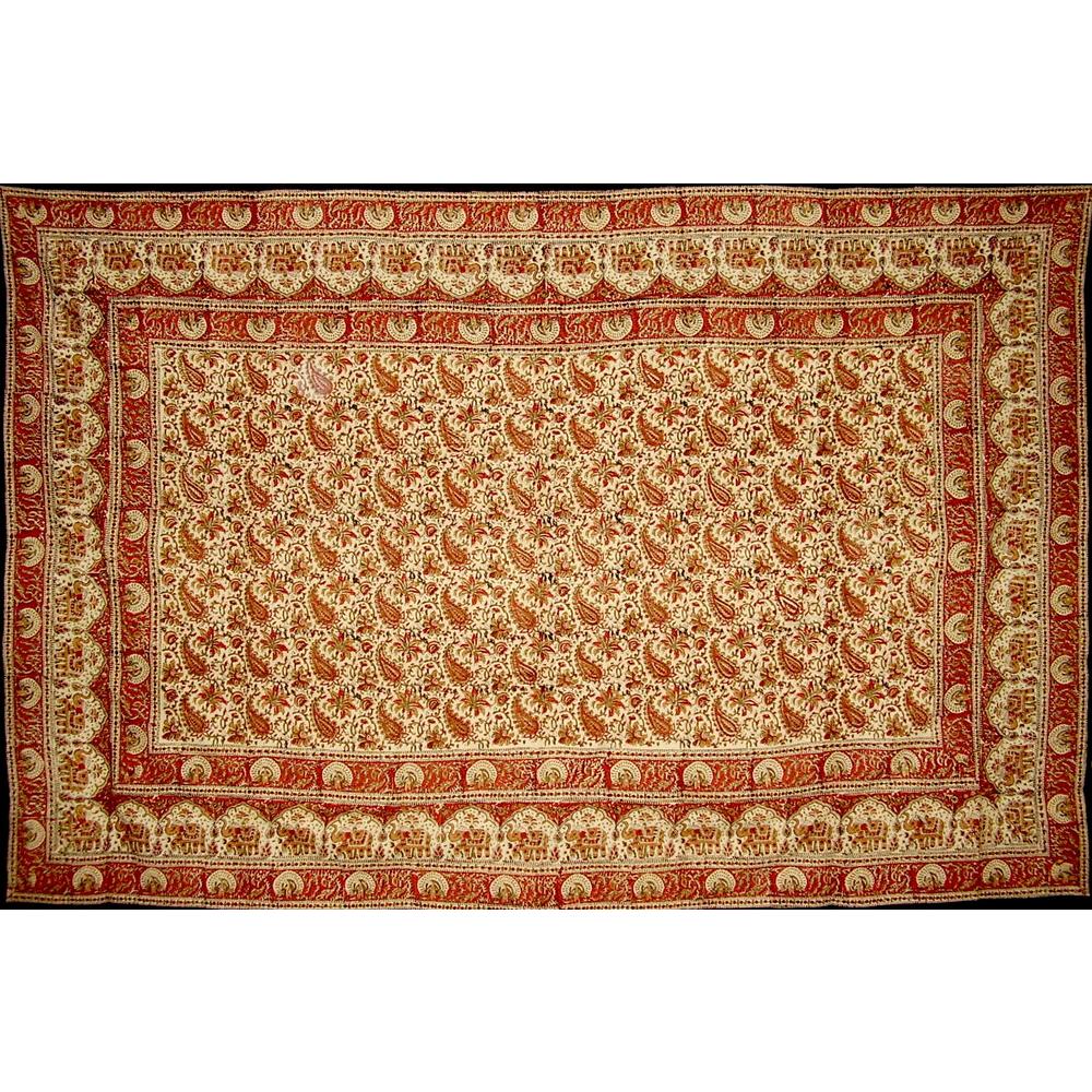 Generic Block Print Indian Tapestry Cotton Spread 106" x 72" Twin Multi Color