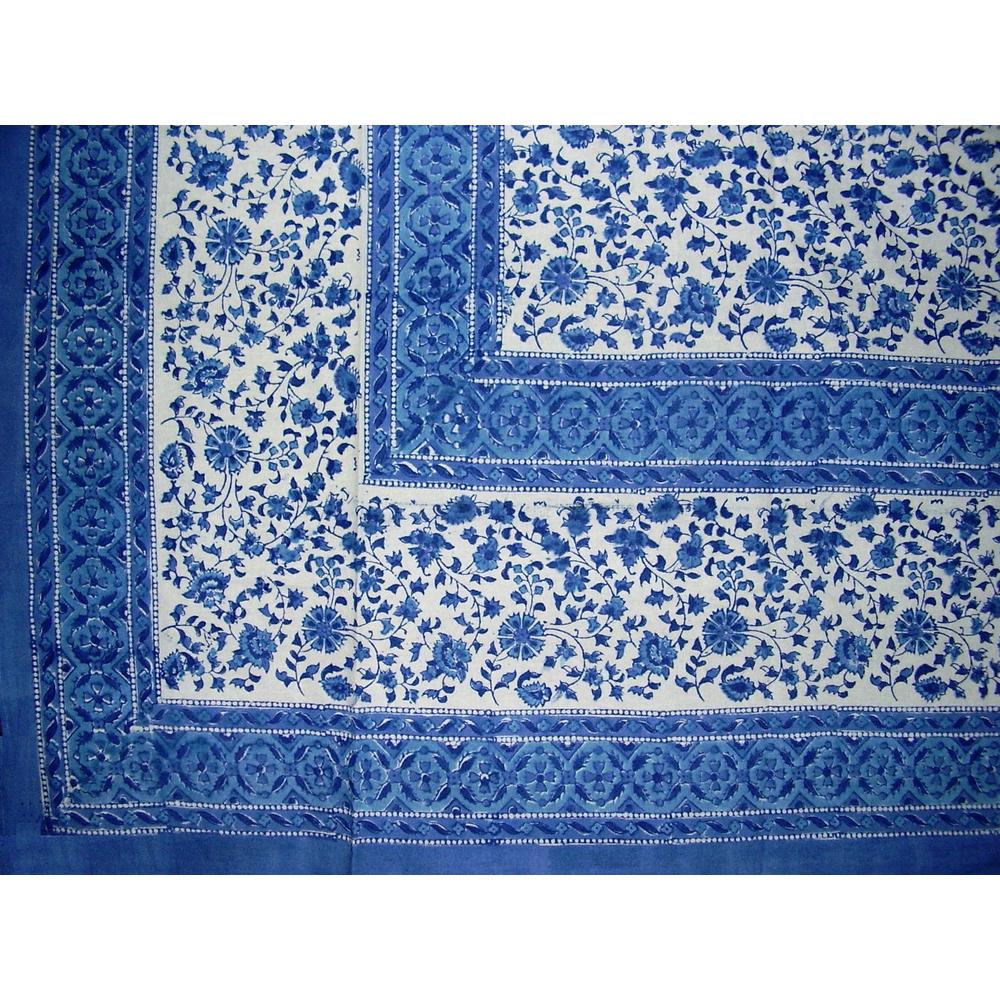 Homestead Rajasthan Block Print Tapestry Cotton Bedspread 106" x 106" Queen Blue