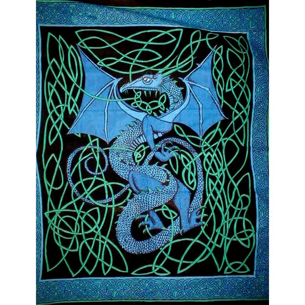 India Arts Celtic Dragon Tapestry Cotton Bedspread 108" x 88" Full-Queen Blue