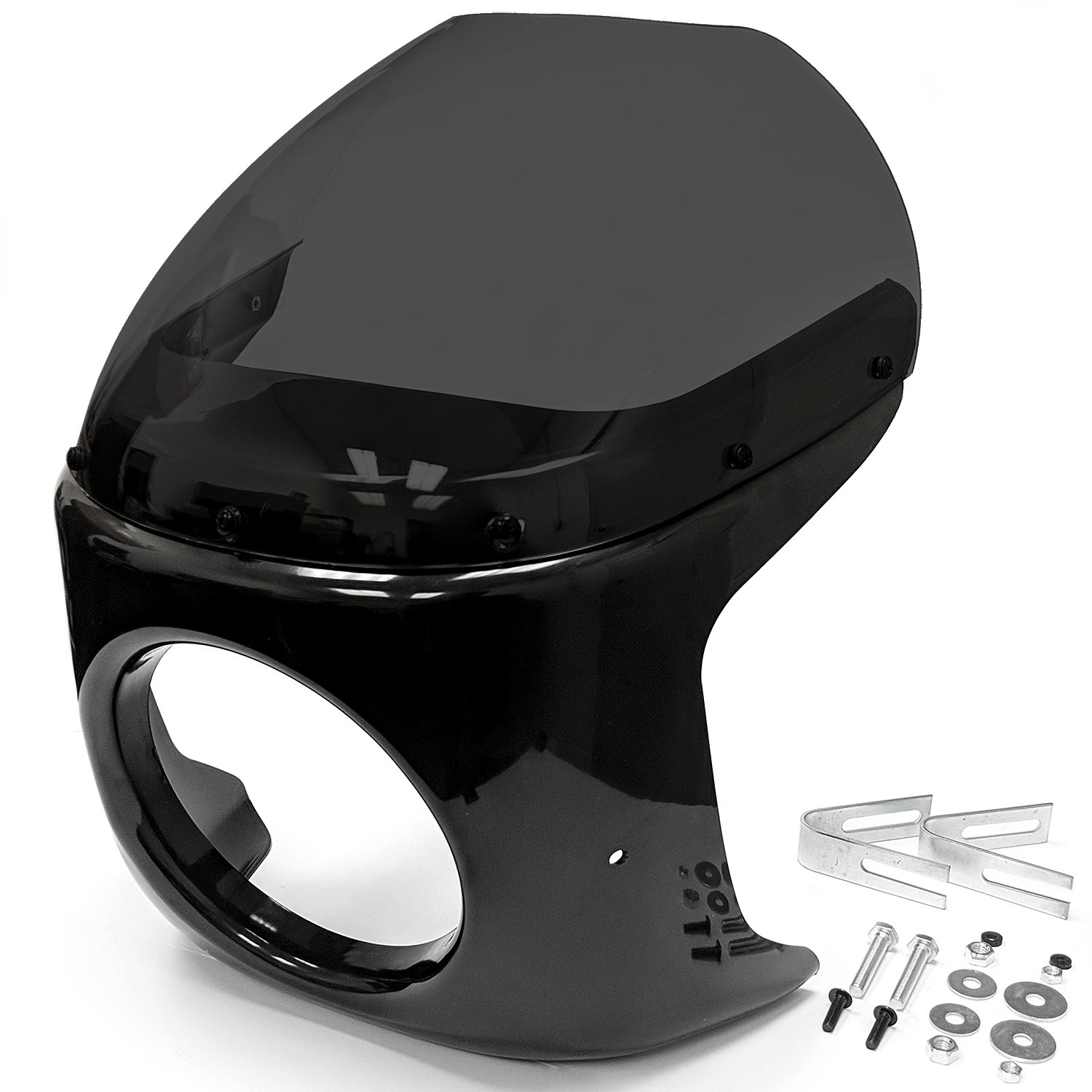 Krator Motorcycle 7 inch Headlight Fairing Screen Black & Smoke Compatible with Kawasaki EN 450 500 (Modification Maybe Required)