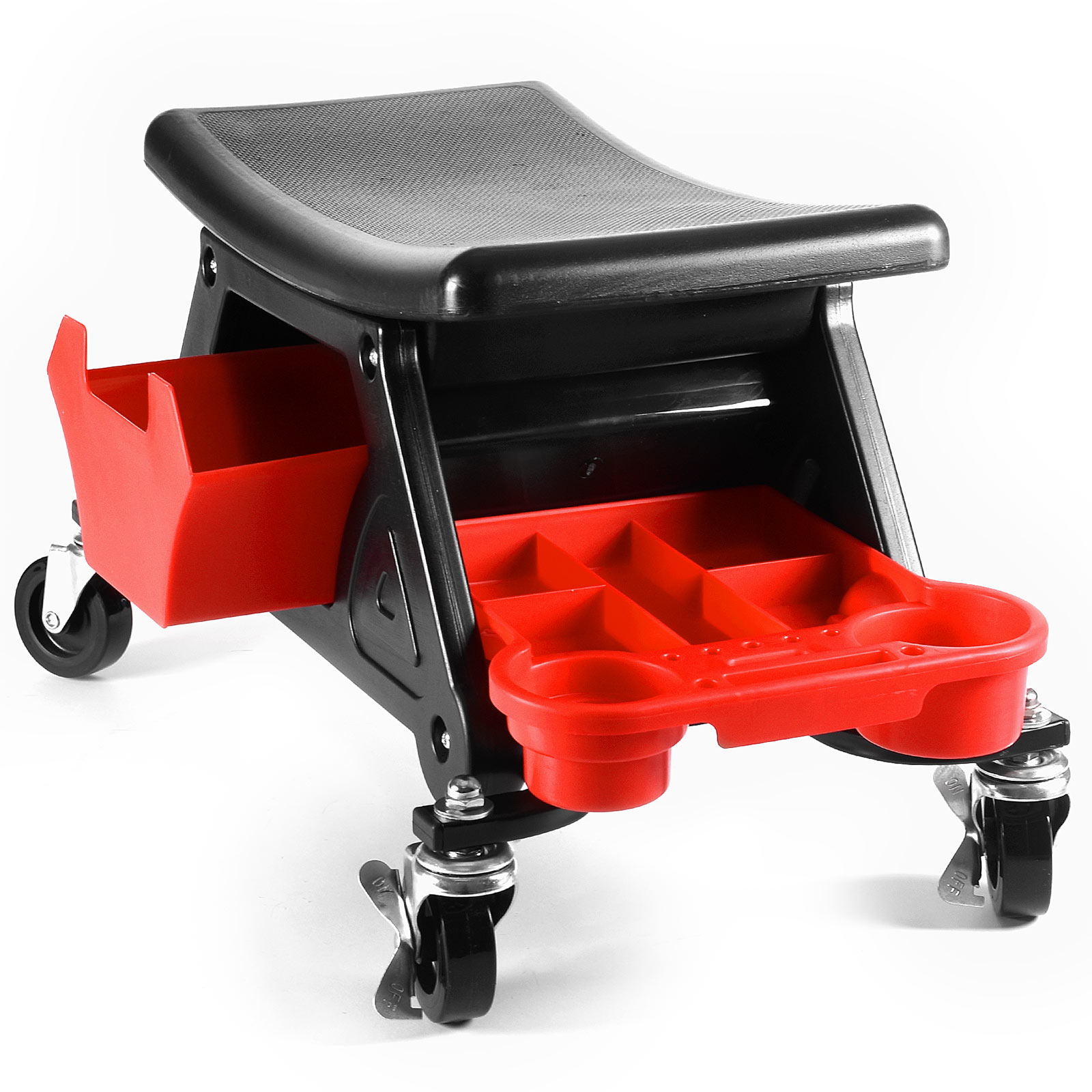 Biltek Heavy-Duty Rolling Garage Shop Mechanic Creeper Stool Chair, Includes Tools Storage Trays, Durable 300lbs Capacity, Black