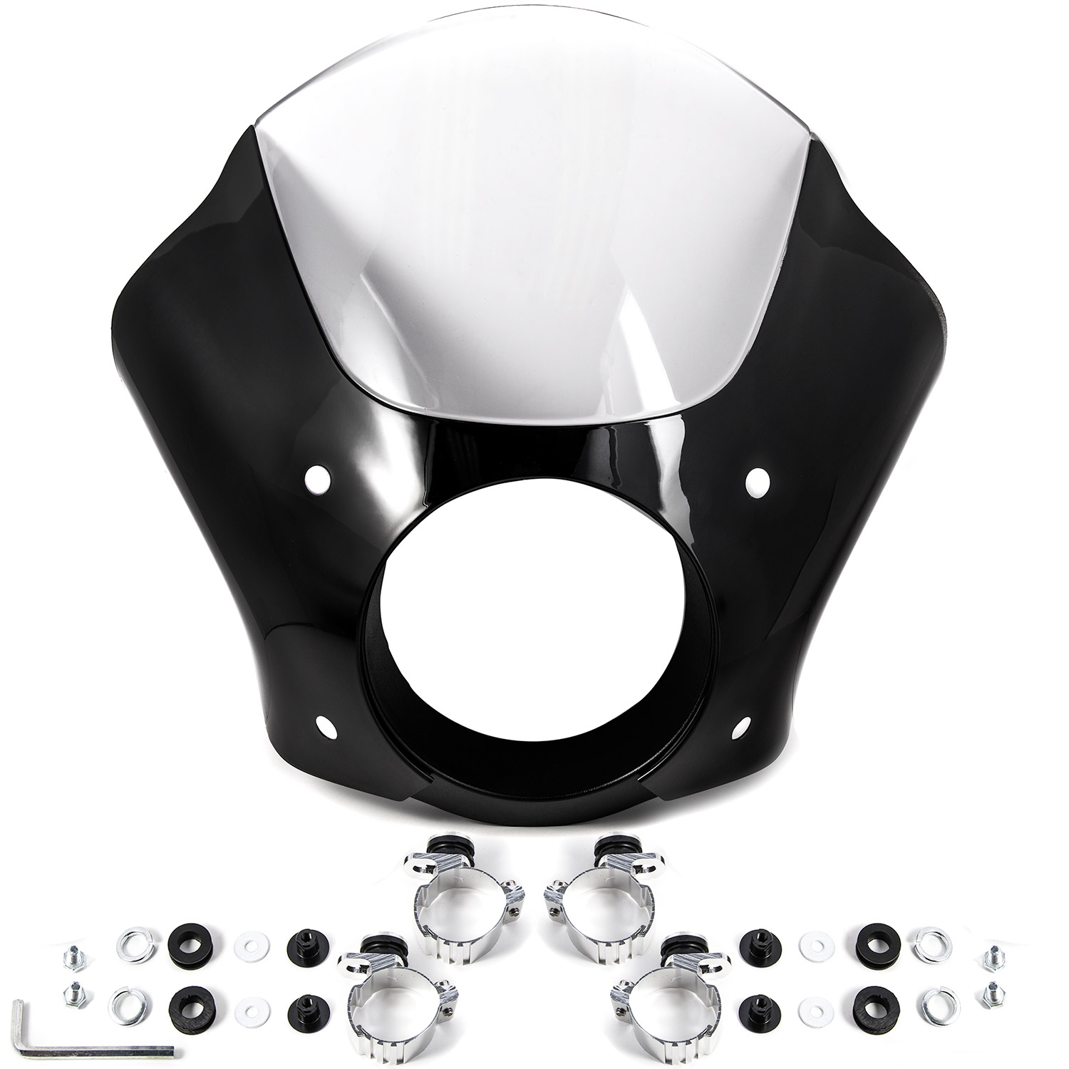 Krator Black & Clear Quarter Fairing Windshield Kit + Fork Mounting Hardware Compatible with Harley Davidson Sportster Custom XL883C