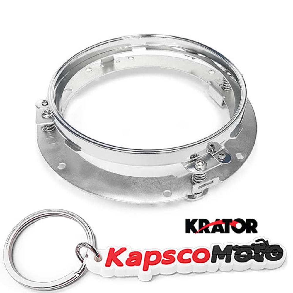 Krator Chrome 7" LED Headlight Mounting Ring Trim Bracket Compatible with Harley Davidson / Jeeps + KapscoMoto Keychain