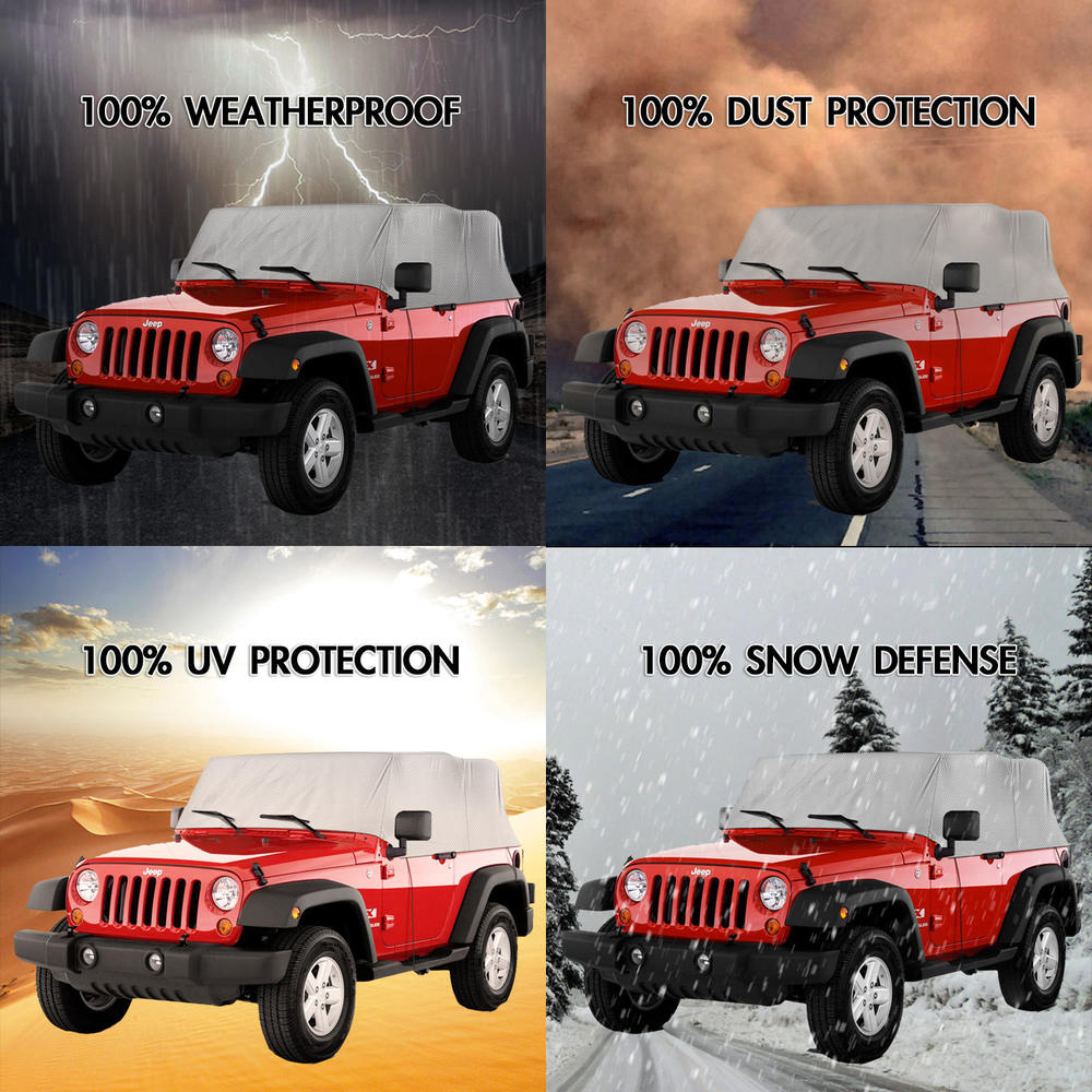 North East Harbor 4-Layer Breathable Cab Car Cover Compatible with 2007-2018 Jeep Wrangler (2-Door) - Breathable Material, Sunray Protected, and