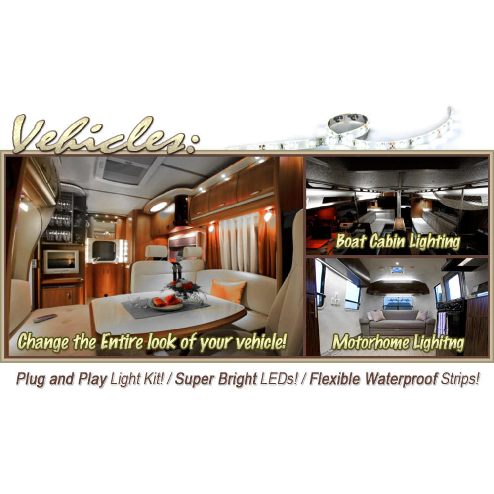 Biltek 6' ft Cool White Fishing Storage Compartment LED Strip Lighting Kit - Motorhome Boat Cabin Yacht Compartment Interior Lighting