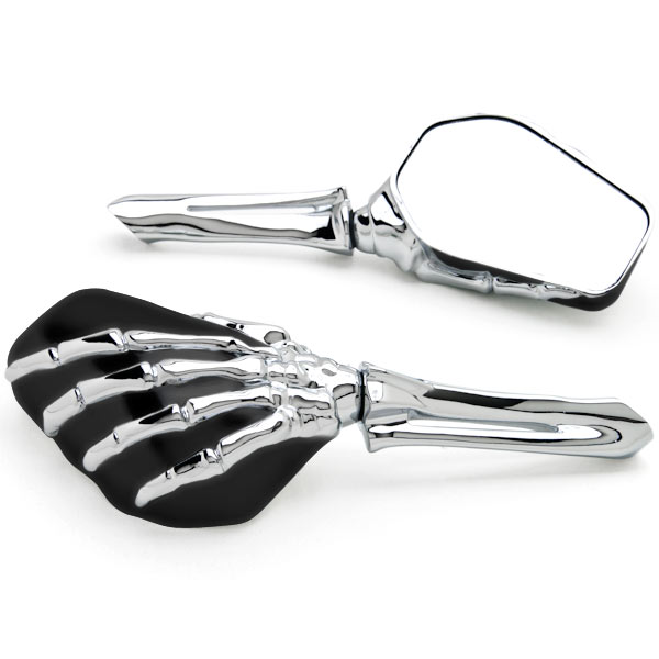 Krator Chrome/Black Skeleton Hand Motorcycle Mirrors Compatible with Can-Am Spyder Roadster RS RT Phantom