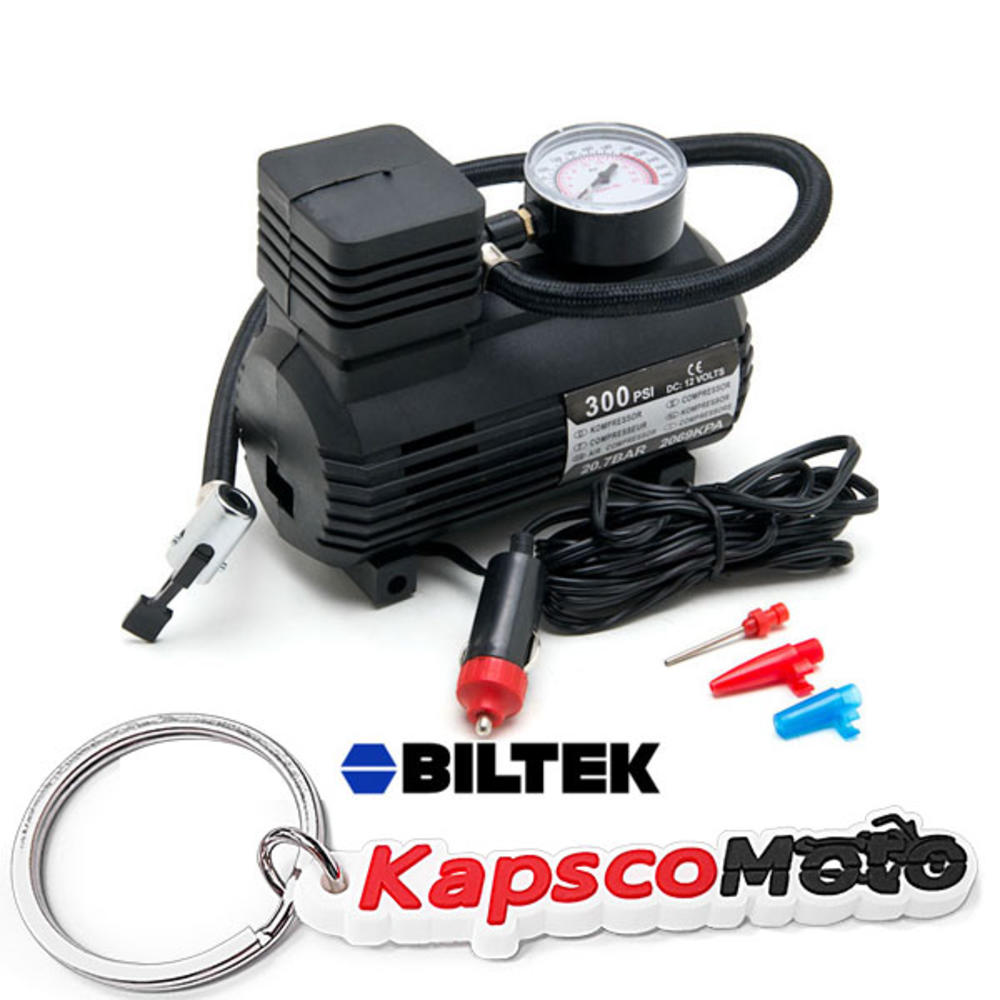 Biltek Portable Mini Air Compressor Electric Tire Inflator Pump 12 Volt Car 12V PSI + KapscoMoto Keychain