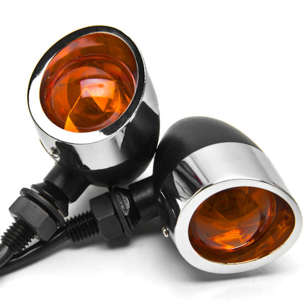 Krator 2pc Black / Chrome Motorcycle Turn Signals Lights Compatible with Harley Davidson Screamin Eagle
