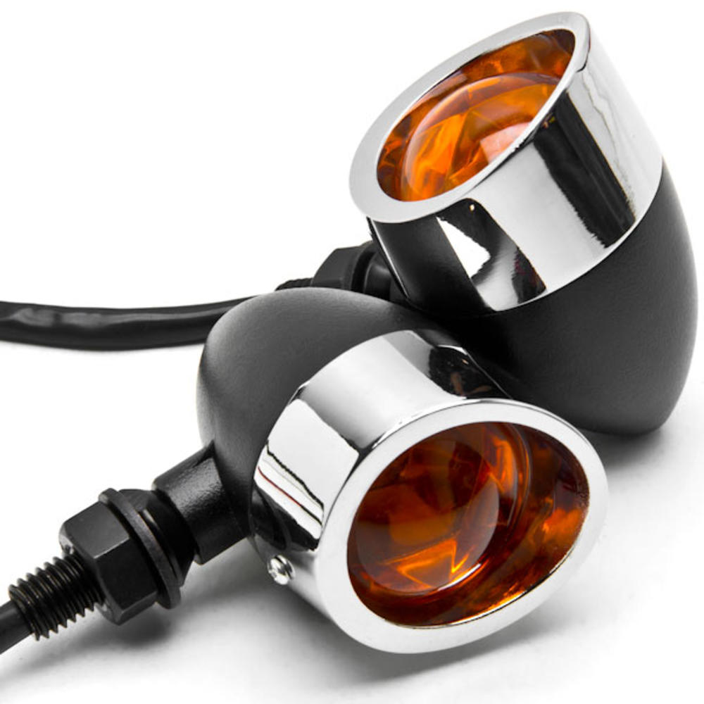 Krator 2pc Black / Chrome Motorcycle Turn Signals Lights Compatible with Harley Davidson Screamin Eagle