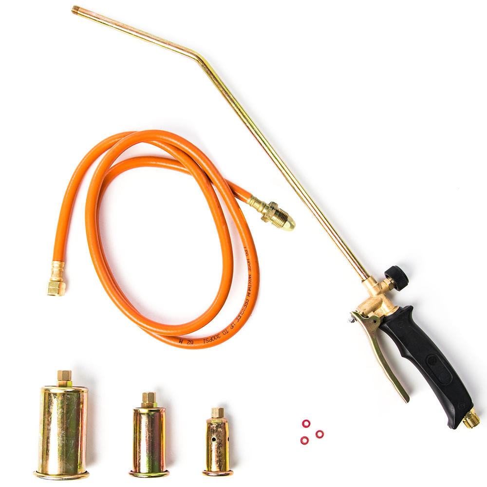 Biltek Portable 5ft Utility Propane Weed Torch Burner Kit with 3 Nozzles- Melt Snow and Ice, Remove Paint from Non-Flammable Surfaces,