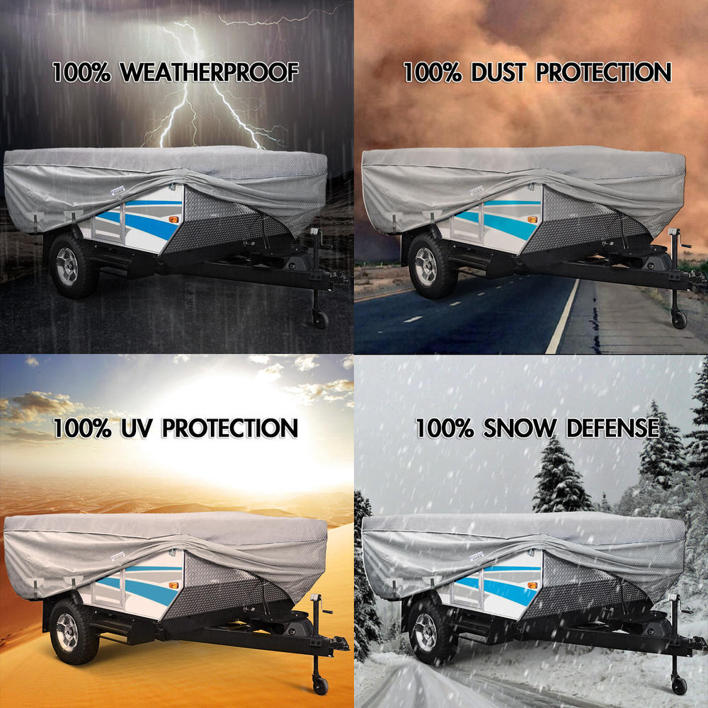 North East Harbor Waterproof Superior Folding Camping Travel Trailer Storage Cover Fits Length 8'-10' Foot Heavy Duty 4 Layer Fabric Pop-Up Tent