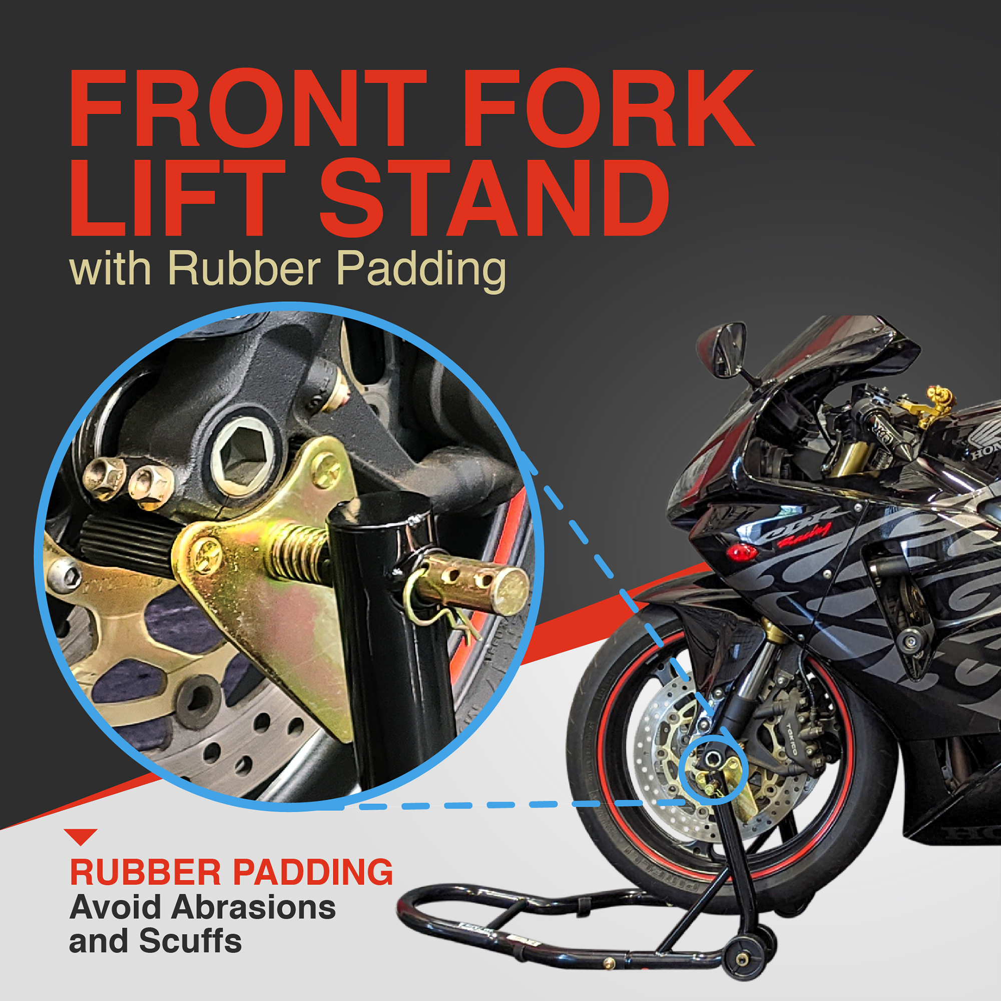 Venom Motorcycle Front+Rear Spool Dual Lift Stand Combo Compatible with Kawasaki ZRX1200/R 2001-2005