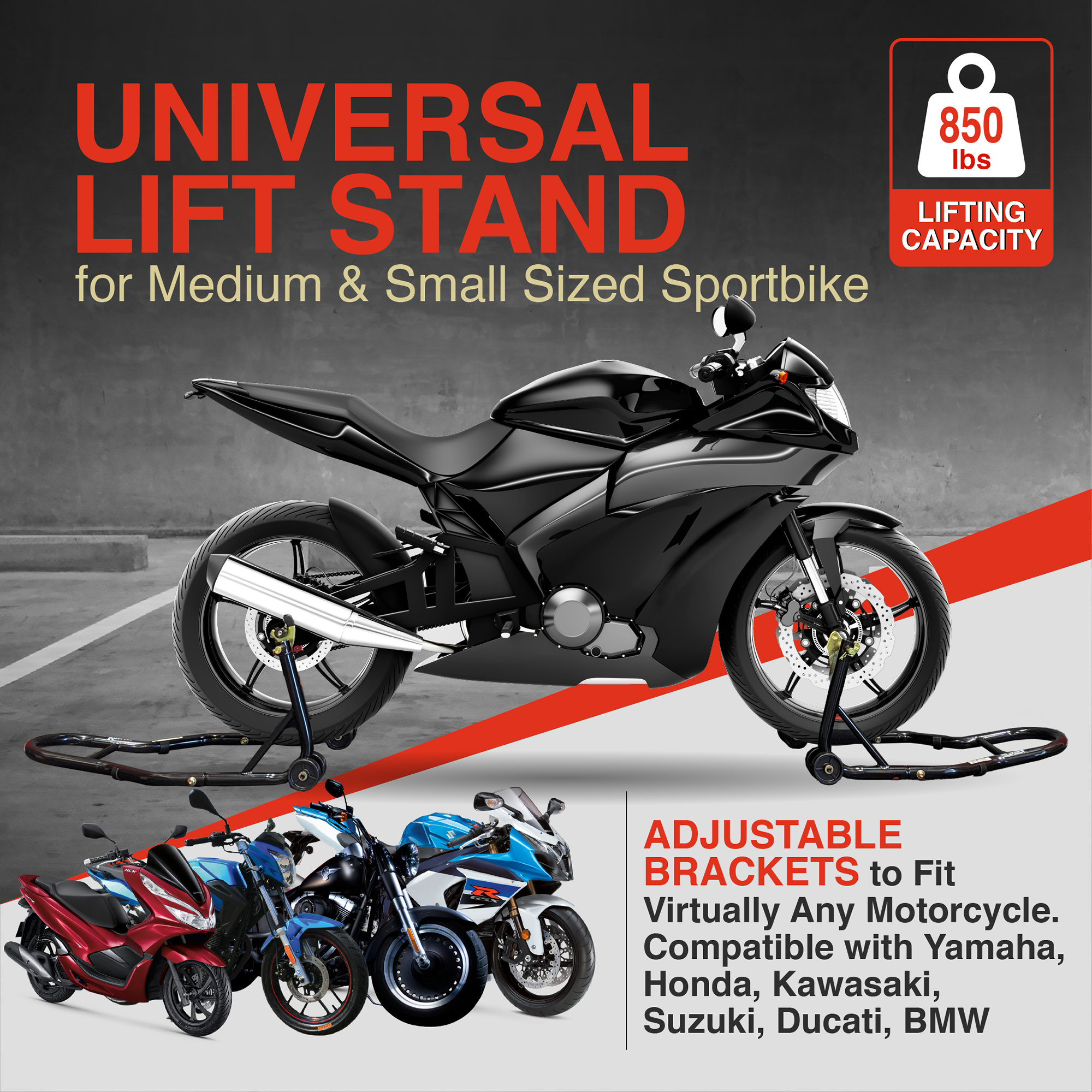 Venom Motorcycle Front+Rear Spool Dual Lift Stand Combo Compatible with Kawasaki ZRX1200/R 2001-2005