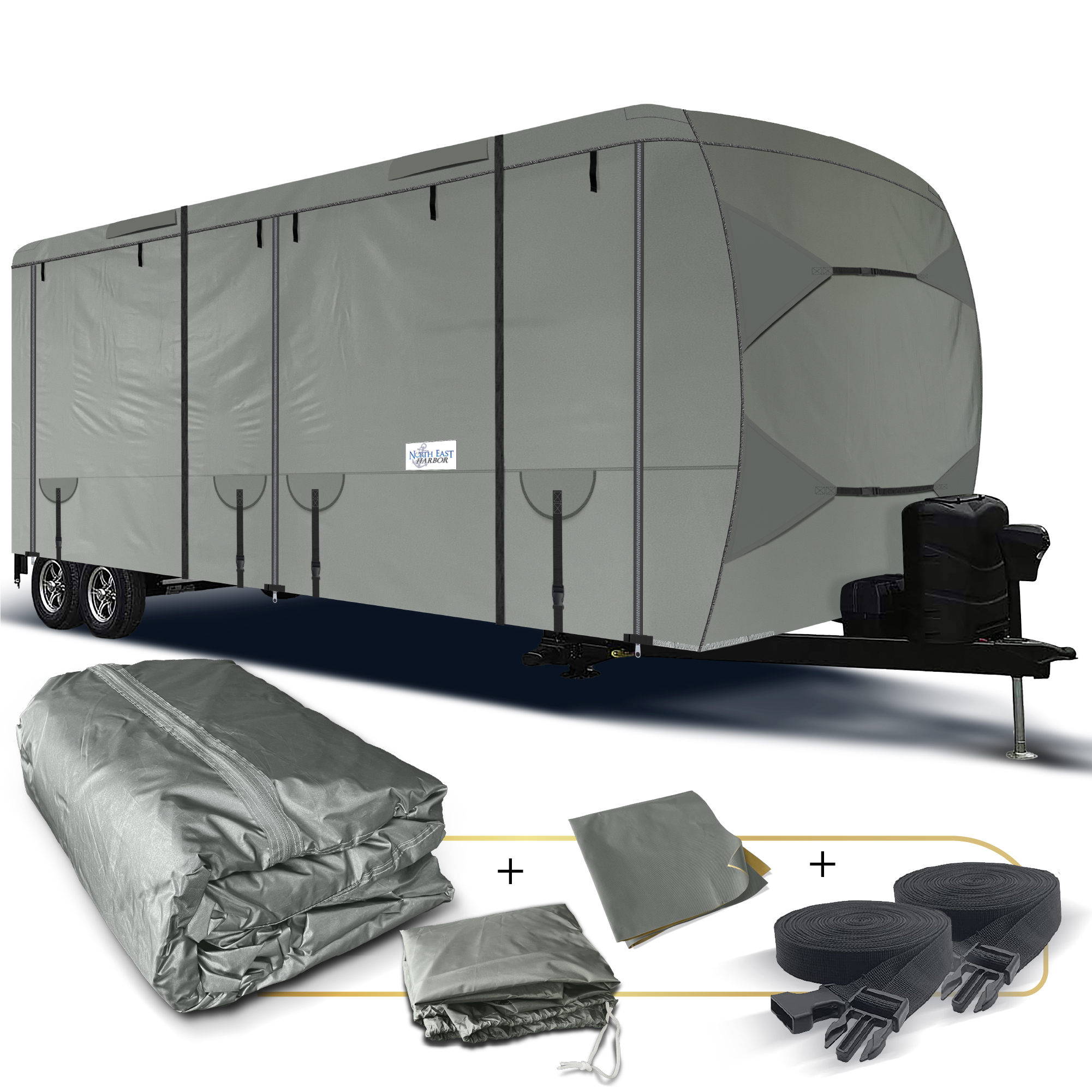 North East Harbor Travel Trailer Cover 27 ft to 30 ft Waterproof Ripstop Cover 600D Heavy Duty RV Storage Cover Camper Cover RV Accessories for