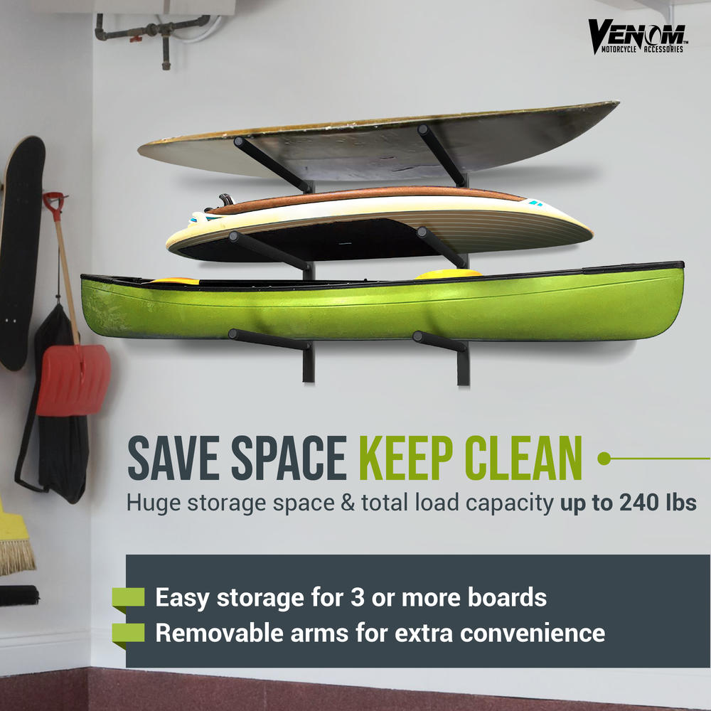Venom Paddle Board Rack Wall Mounted 3 SUP Storage Rack, 3 Level ...