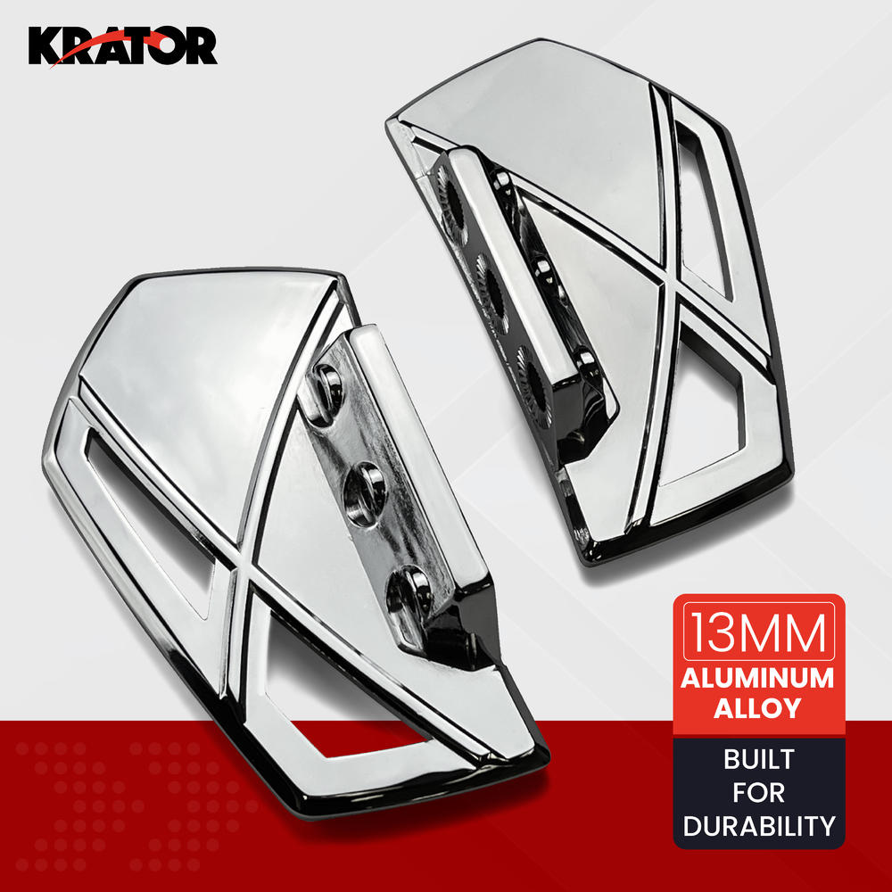 Krator Motorcycle Mini Floorboards, Compatible With Harley Davidson Models, 360 Degree Adjustable, Chrome, Harley Foot Pegs, Front