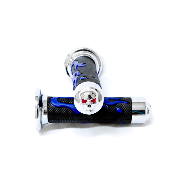 Krator ATV / PWC Chrome Skull Hand Grips Blue Flame Grip Compatible with Arctic Cat DVX