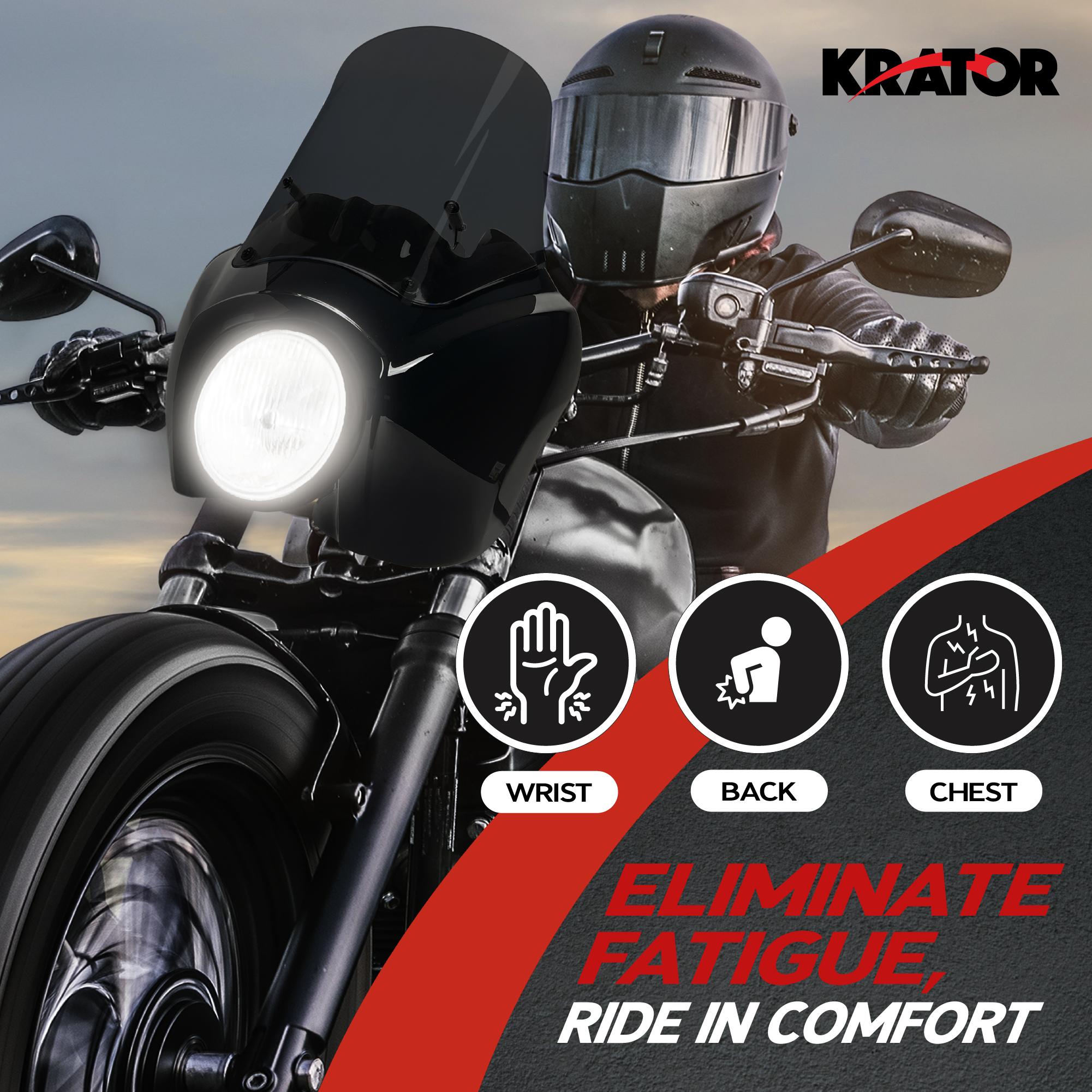 Krator Motorcycle Windshield Fairing, Wind Deflector, Motorcycle Accessories, Smoke Windscreen, Compatible with Harley Davidson Dyna,
