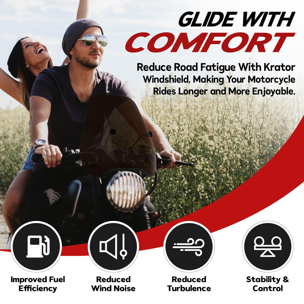 Krator 15" Smoke Tinted Windscreen Windshield Compatible with Harley-Davidson Sportster XL1200C (2011-2019) Fits 7/8" or 1" Handlebars