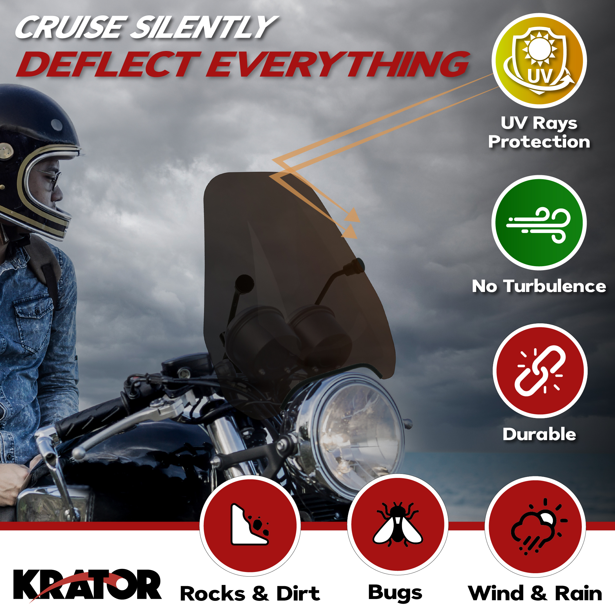Krator 15" Smoke Tinted Windscreen Windshield Compatible with Harley-Davidson V-Rod VRSC/B/R/AW/DX (2002-2017) Fits 7/8" or 1"