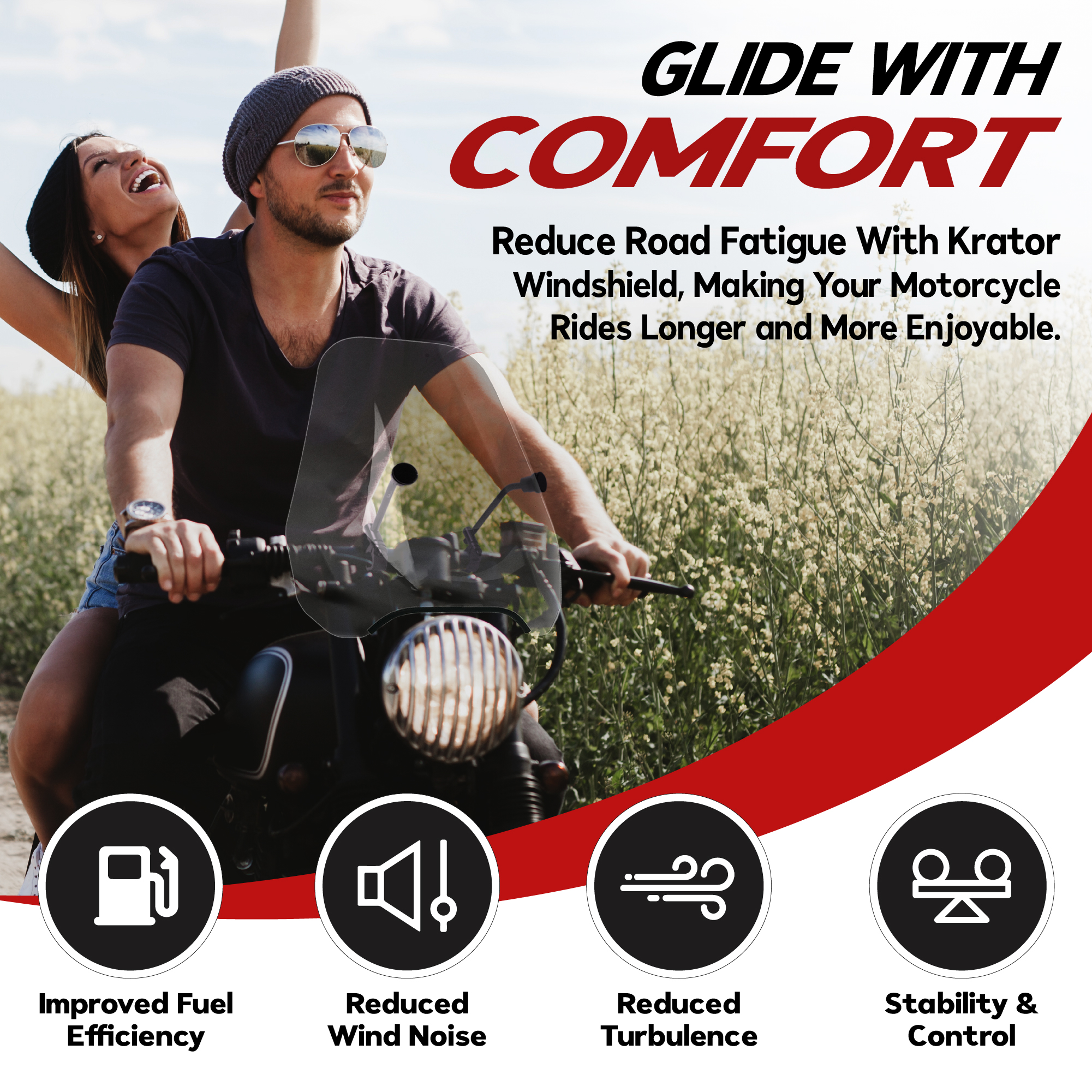 Krator 15" Clear Tinted Windscreen Windshield Compatible with Honda Rebel 500 (2017-2020) Fits 7/8" or 1" Handlebars